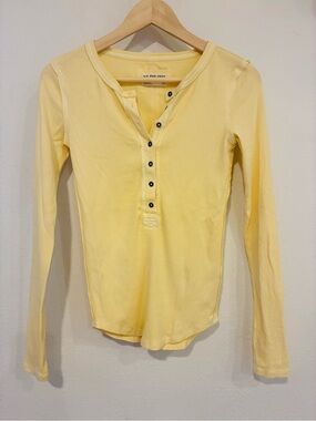 We The Free Pale Yellow Ribbed Henley Top
